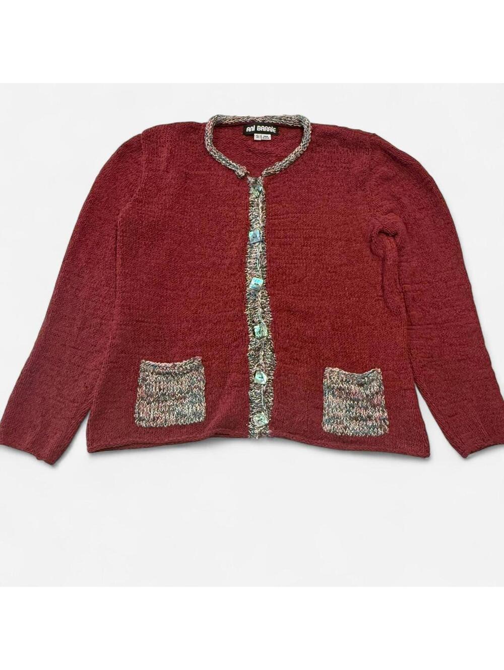 Ani Barrie Button Cardigan Womens Small Vintage Red Cotton